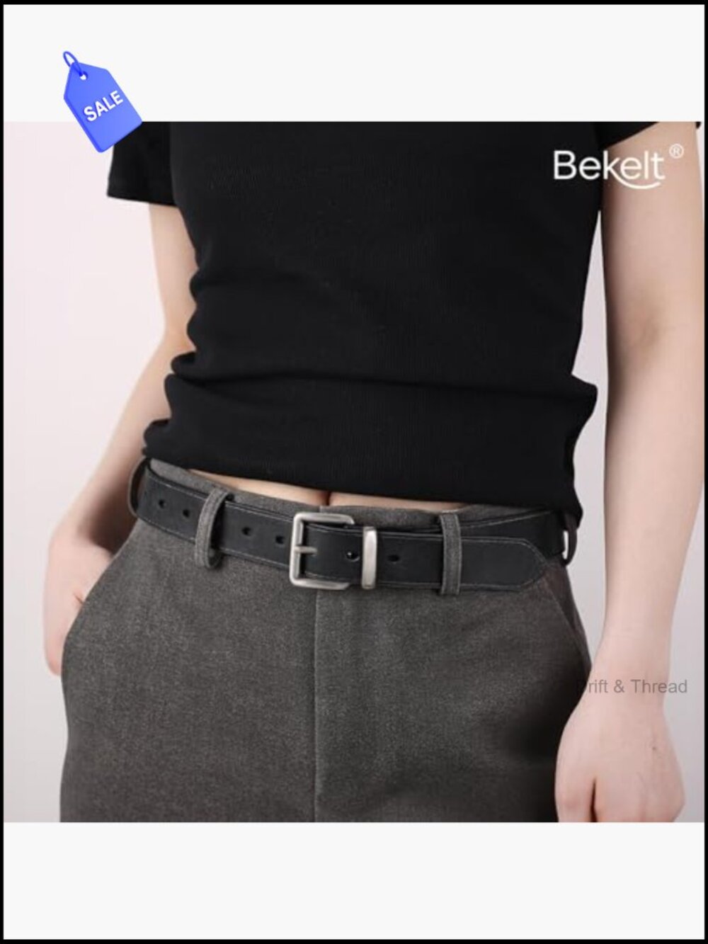 Genuine Full Grain Leather Belt for Jeans Pants with Matte Buckle - Picture 3 of 7